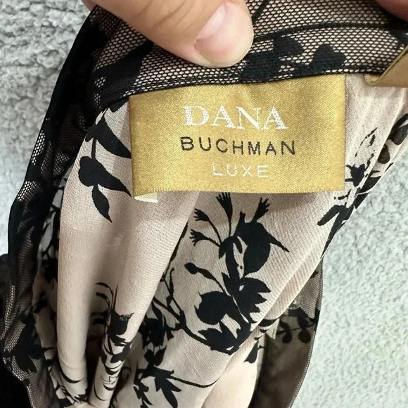 Dana Buchman lux midi skirt 8 silk black mesh overlay floral whimsigoth fairy - Picture 2 of 7